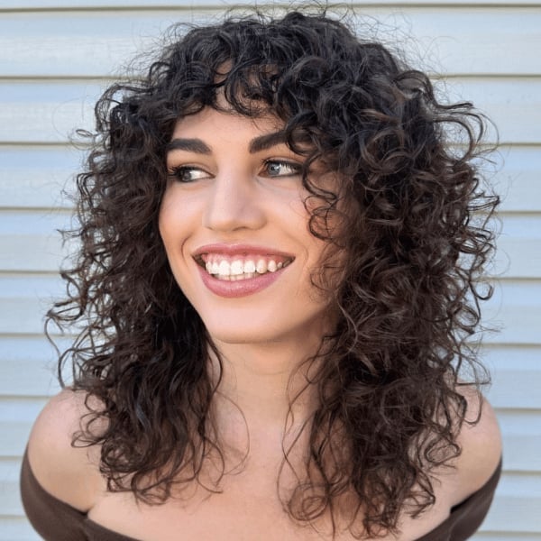 Collarbone Layers In Dark Brown — Curly Hair Layers