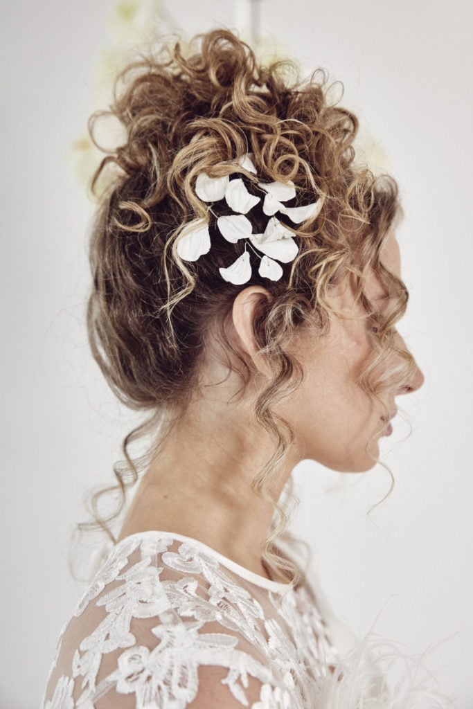 Shoulder Blonde Textured Curly Updo Shoulder Blonde Textured Curly Updo — Curly Hair Wedding