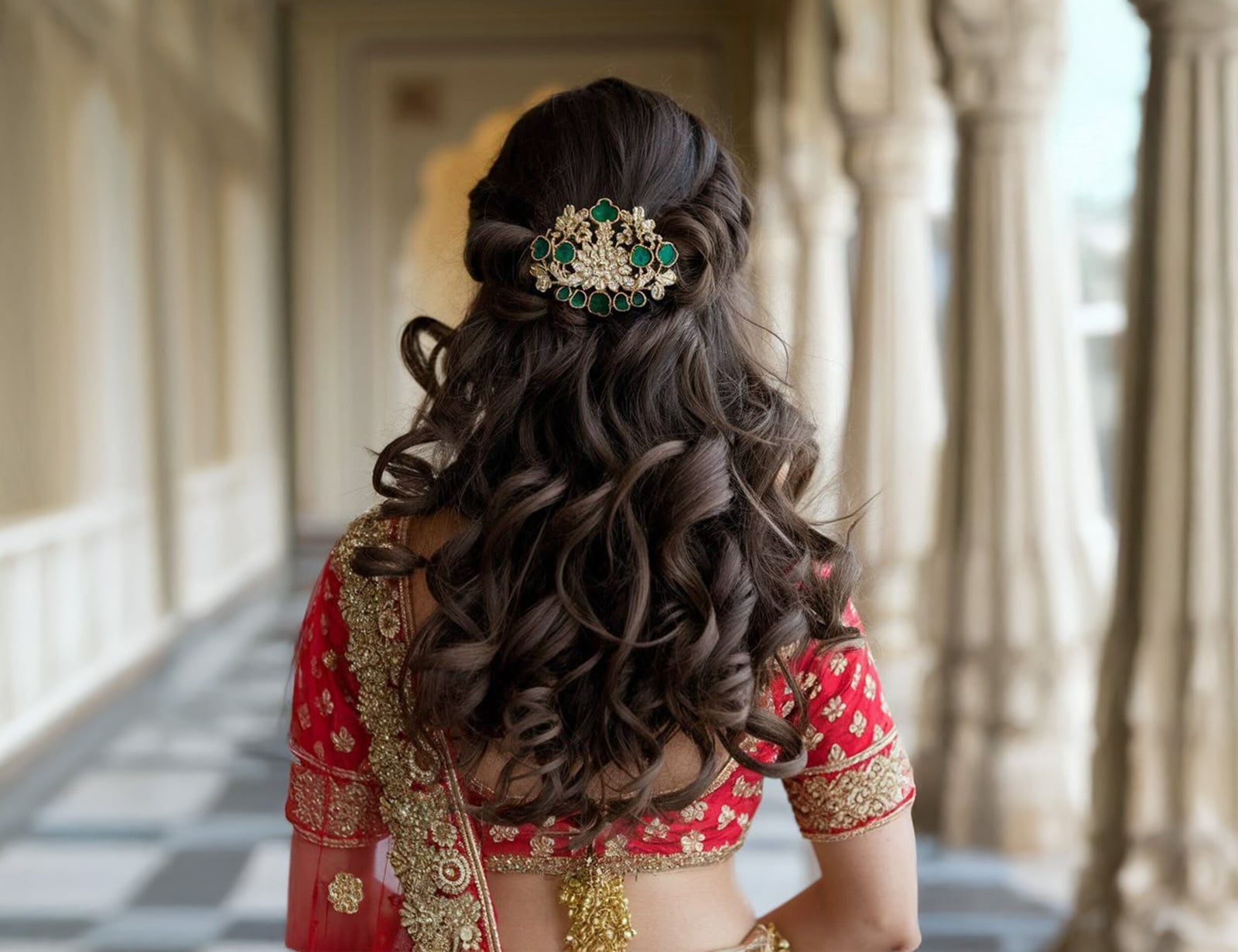 Mid-Back Half Up Half Down Curls, Dark Brown Mid-Back Half Up Half Down Curls, Dark Brown — Curly Hair Wedding