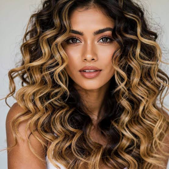 Mid-Back Layers With Blonde and Caramel Highlights Mid-Back Layers With Blonde and Caramel Highlights — Curly Highlights