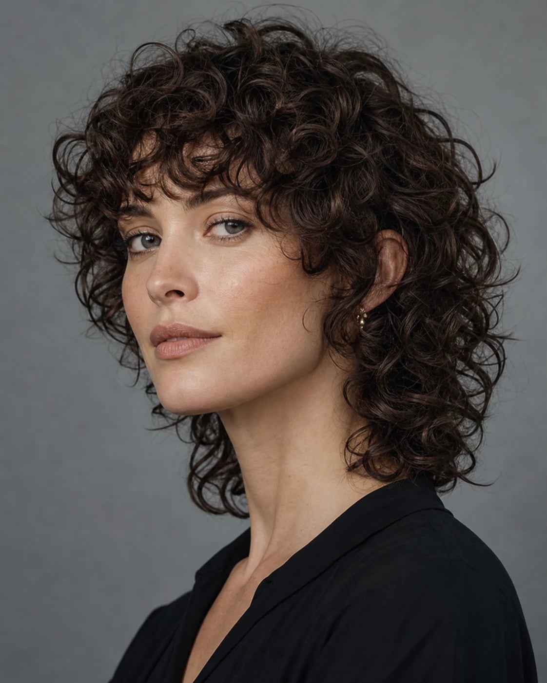 Collarbone Shag With Textured Short Bangs — Curly Shag