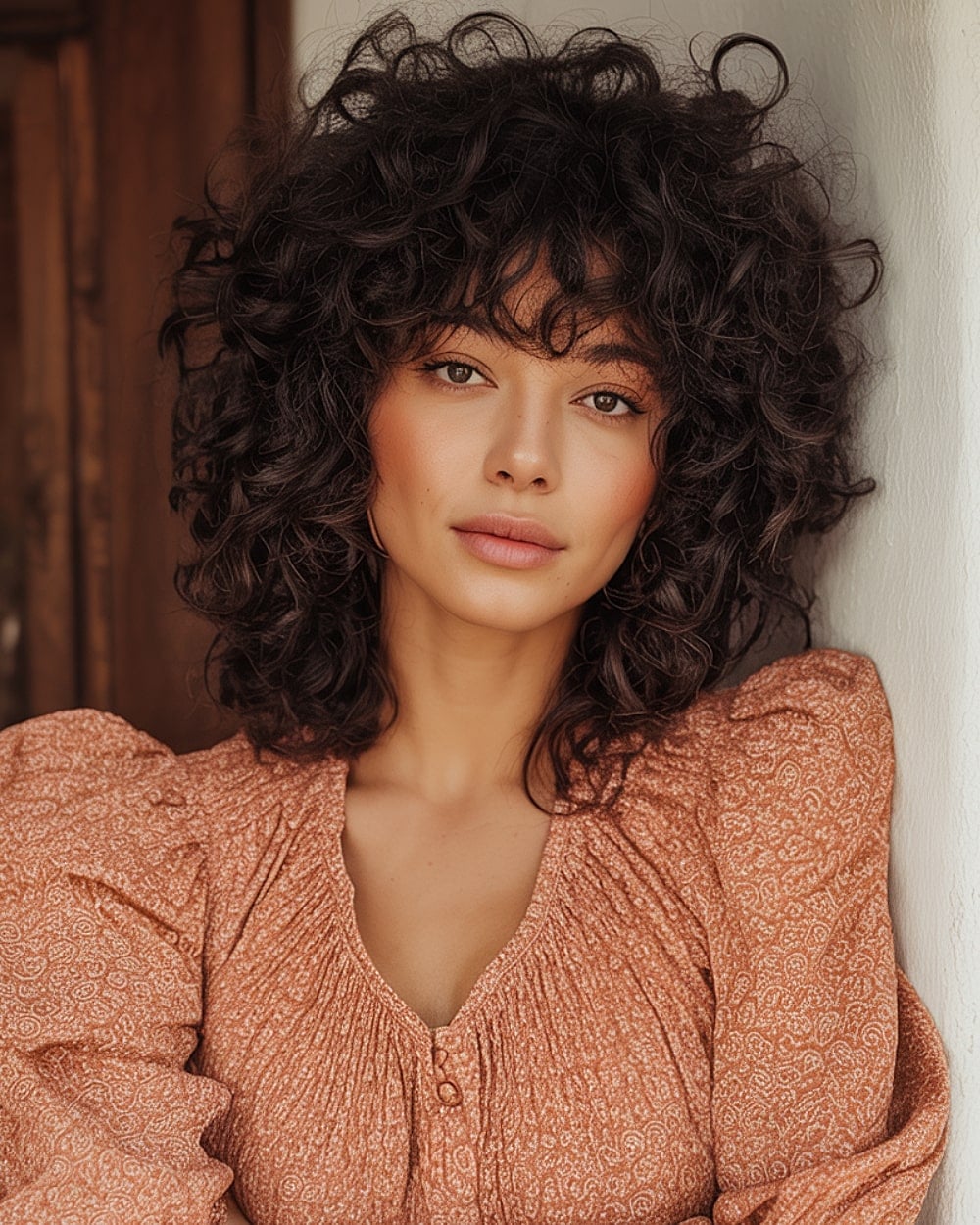 Collarbone Shag With Caramel Highlights — Curly Shag
