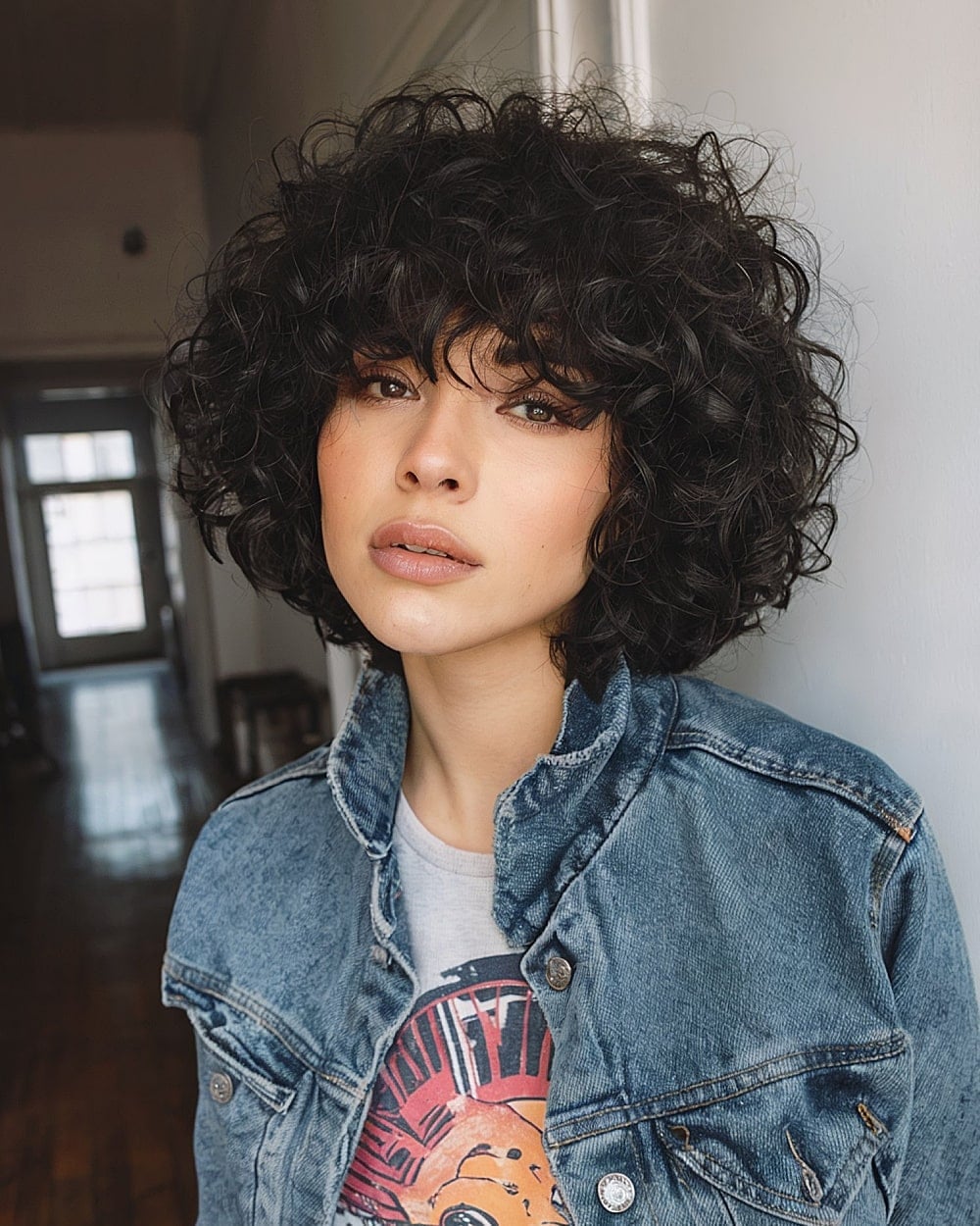 Collarbone Shag With Full Curly Bangs — Curly Shag