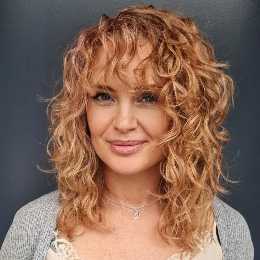 Shoulder Shag With Strawberry Blonde — Curly Shag