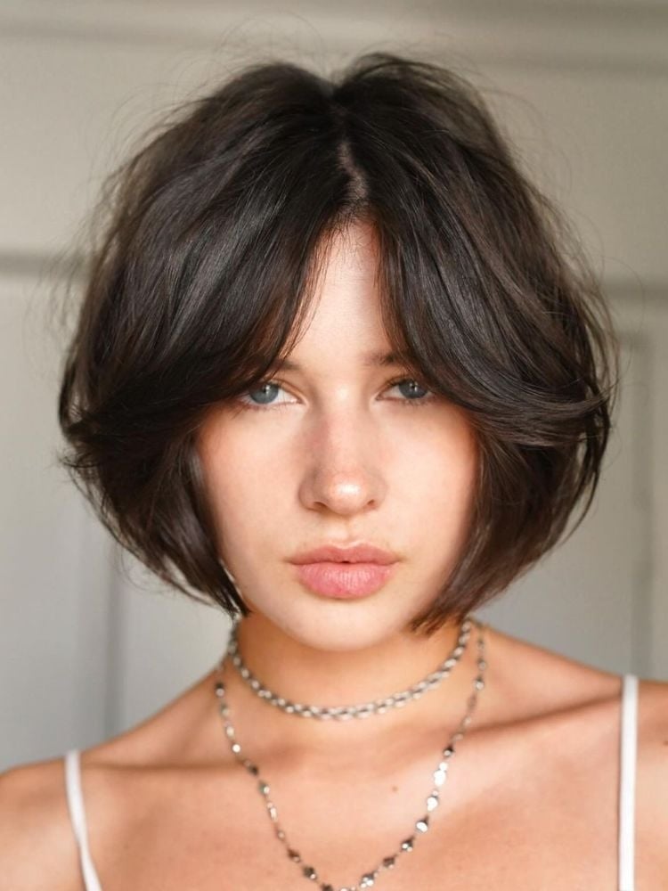 Bob With Soft Face-Framing Bangs — Curtain Bangs Short
