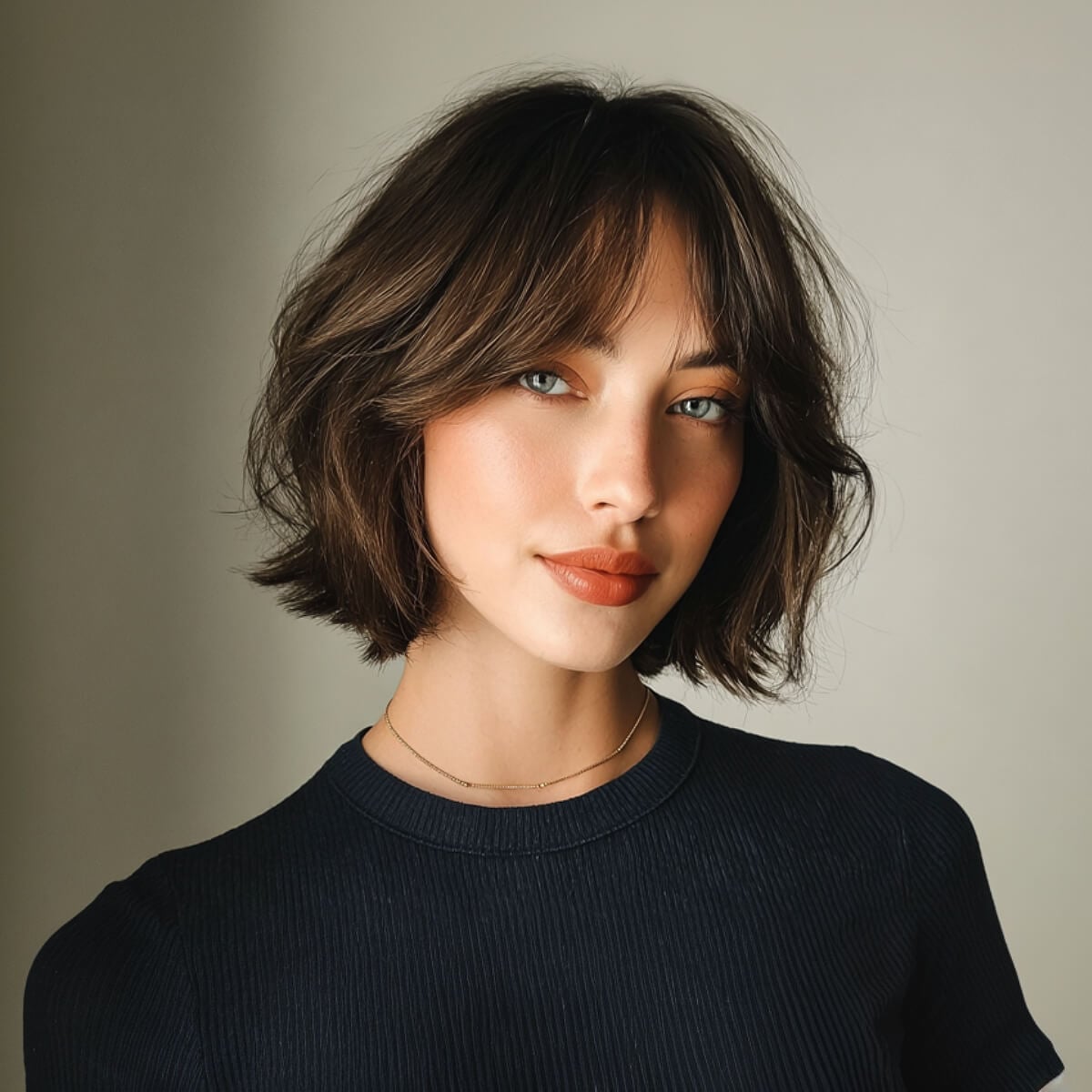 Wavy Chin Bob With Middle Part — Curtain Bangs Short