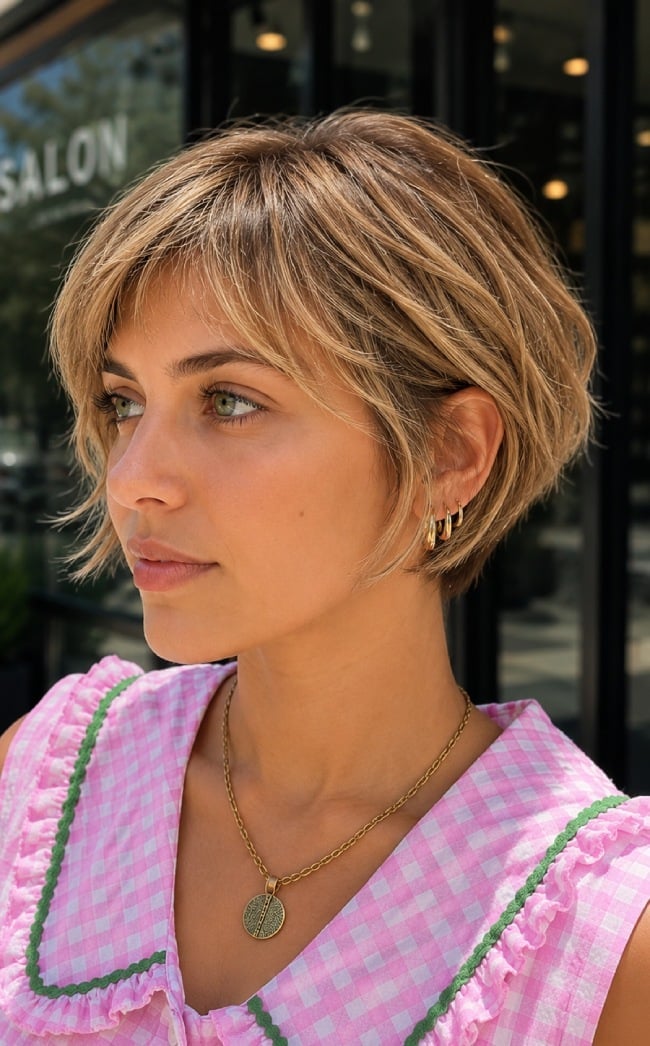 Wavy Bixie With Textured Layers — Curtain Bangs Short