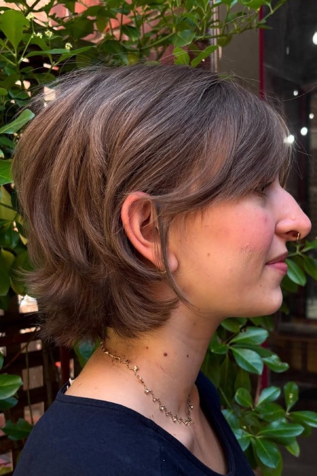 Air Dried Ash Brown Bixie — Curtain Bangs Short