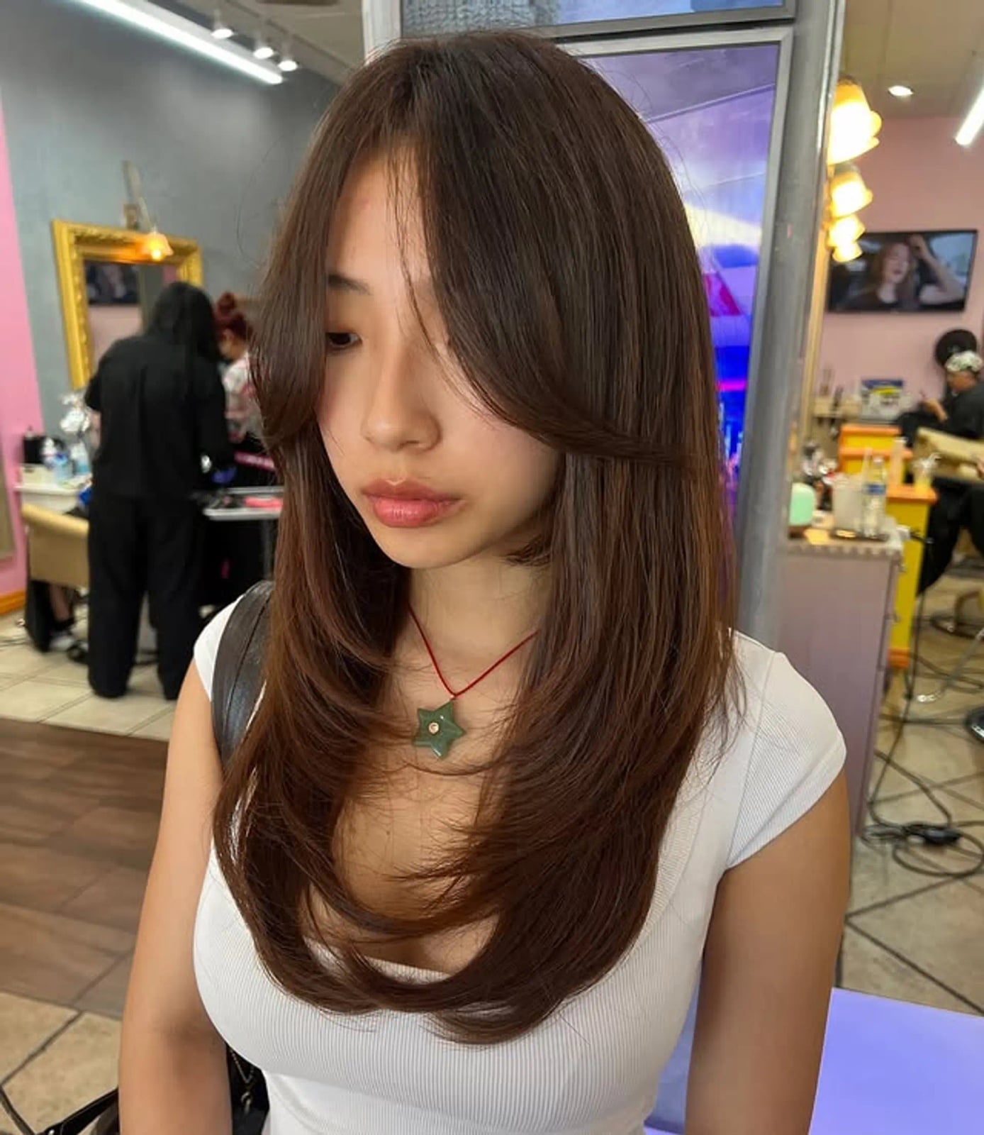 Dark Brown Korean Layers With Bangs — Curtain Bangs with Layers