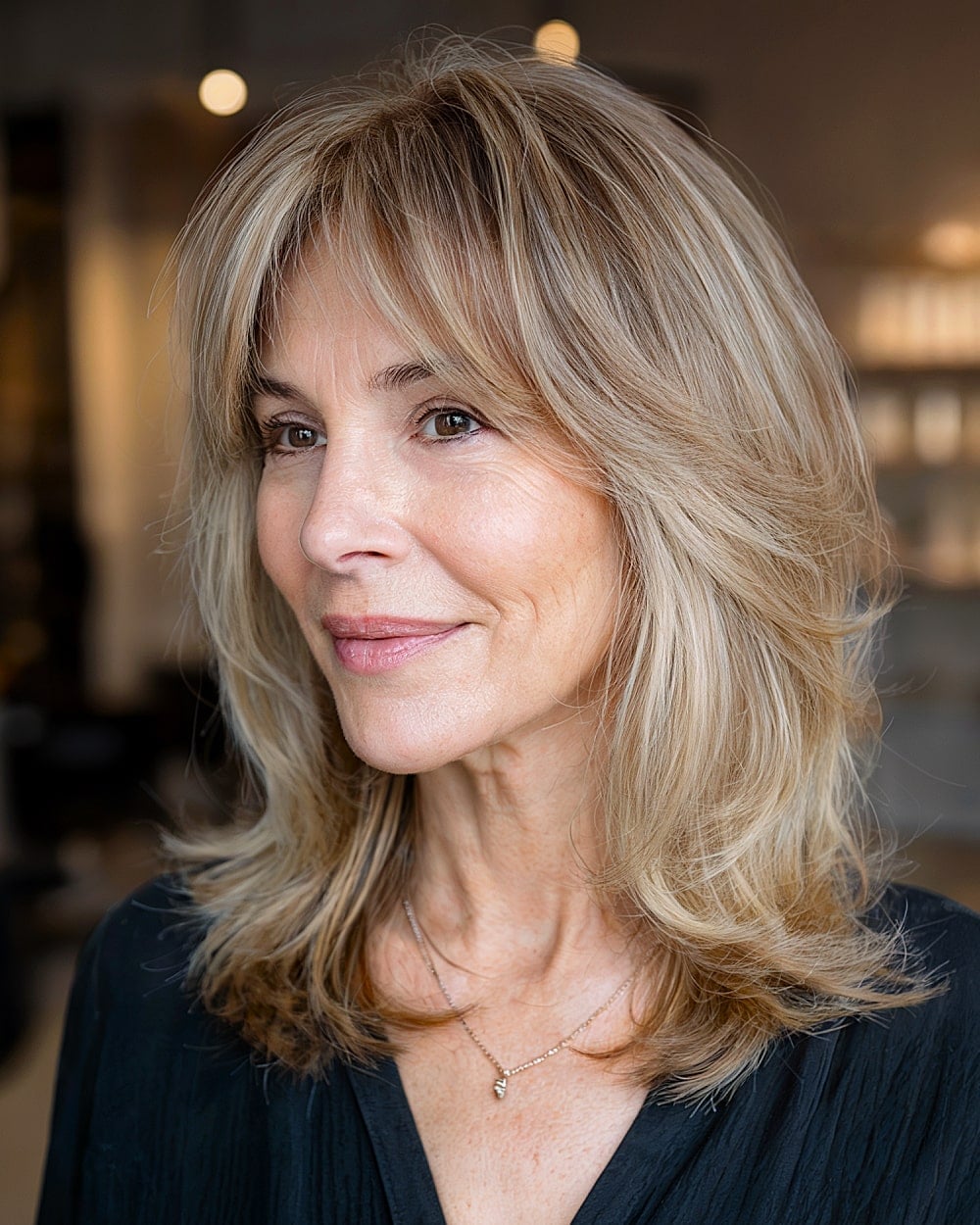 Blonde Collarbone With Face-Framing Layers, Close-Up Take — Curtain Bangs with Layers