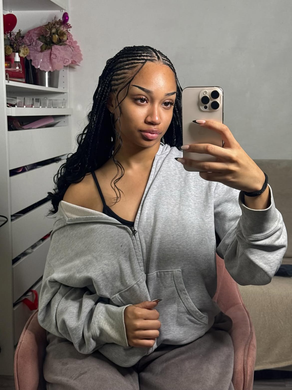 Curved Feed-In Stitched Braids With Loose Curly Ends