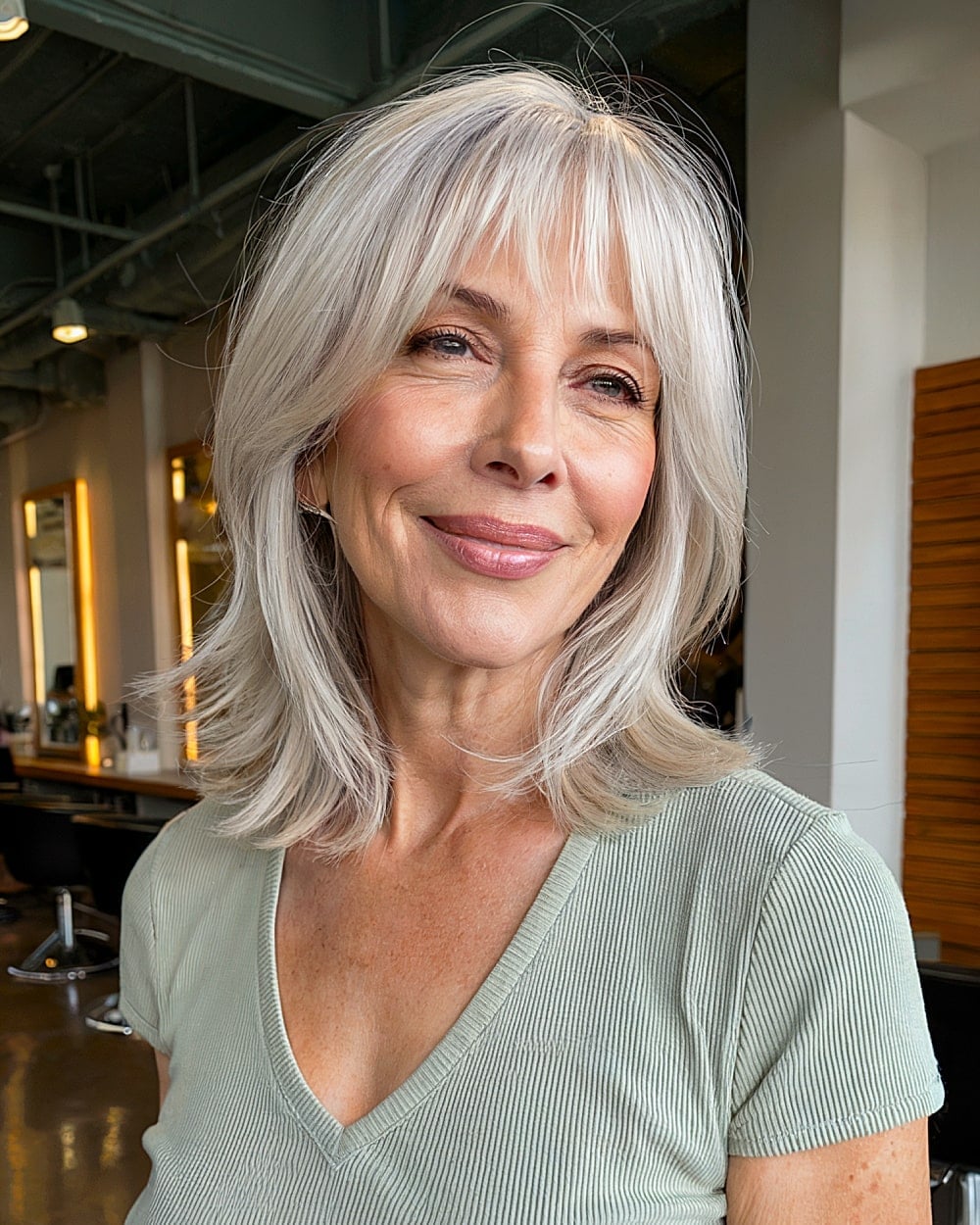 Layered Lob With Soft Curtain Bangs — Cut Bangs