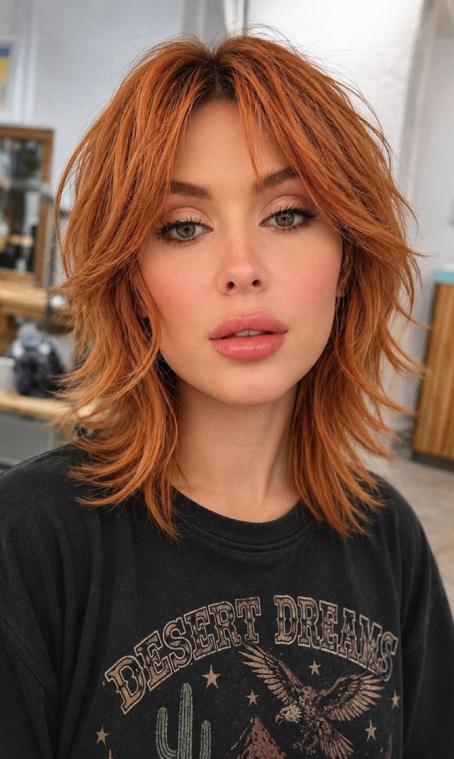 Shoulder Length Wolf Cut With Long Curtain Bangs — Cut Bangs