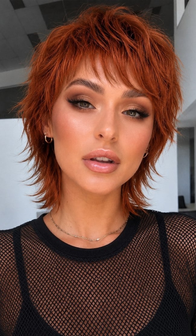 Short Shaggy Wolf Cut With Wispy Copper Bangs — Cut Bangs
