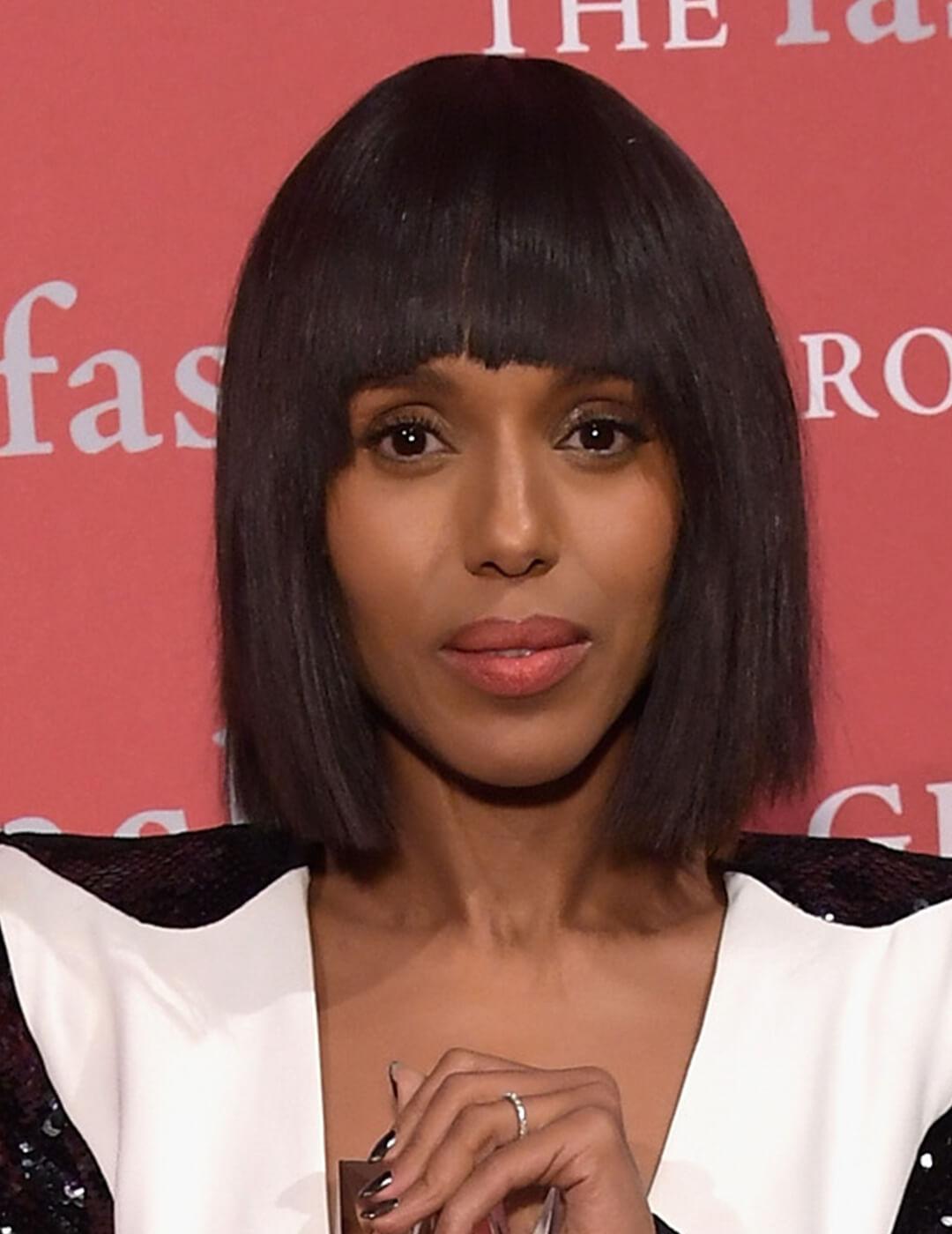 Chin Length Blunt Bob With Bold Blunt Bangs, Black — Cut Bangs
