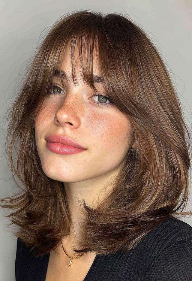 Collarbone Layers With Face-Framing Curtain Bangs — Cut Bangs