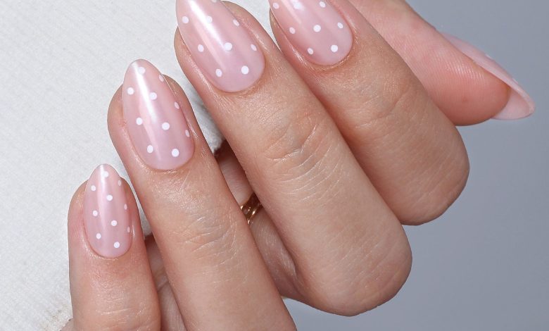 Pearly Pink Polka Dots Press On Short Almond Press on Nails