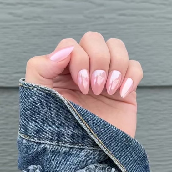 Pale Pink Iridescent Chrome Medium Almond Nails — Cute Almond Nails