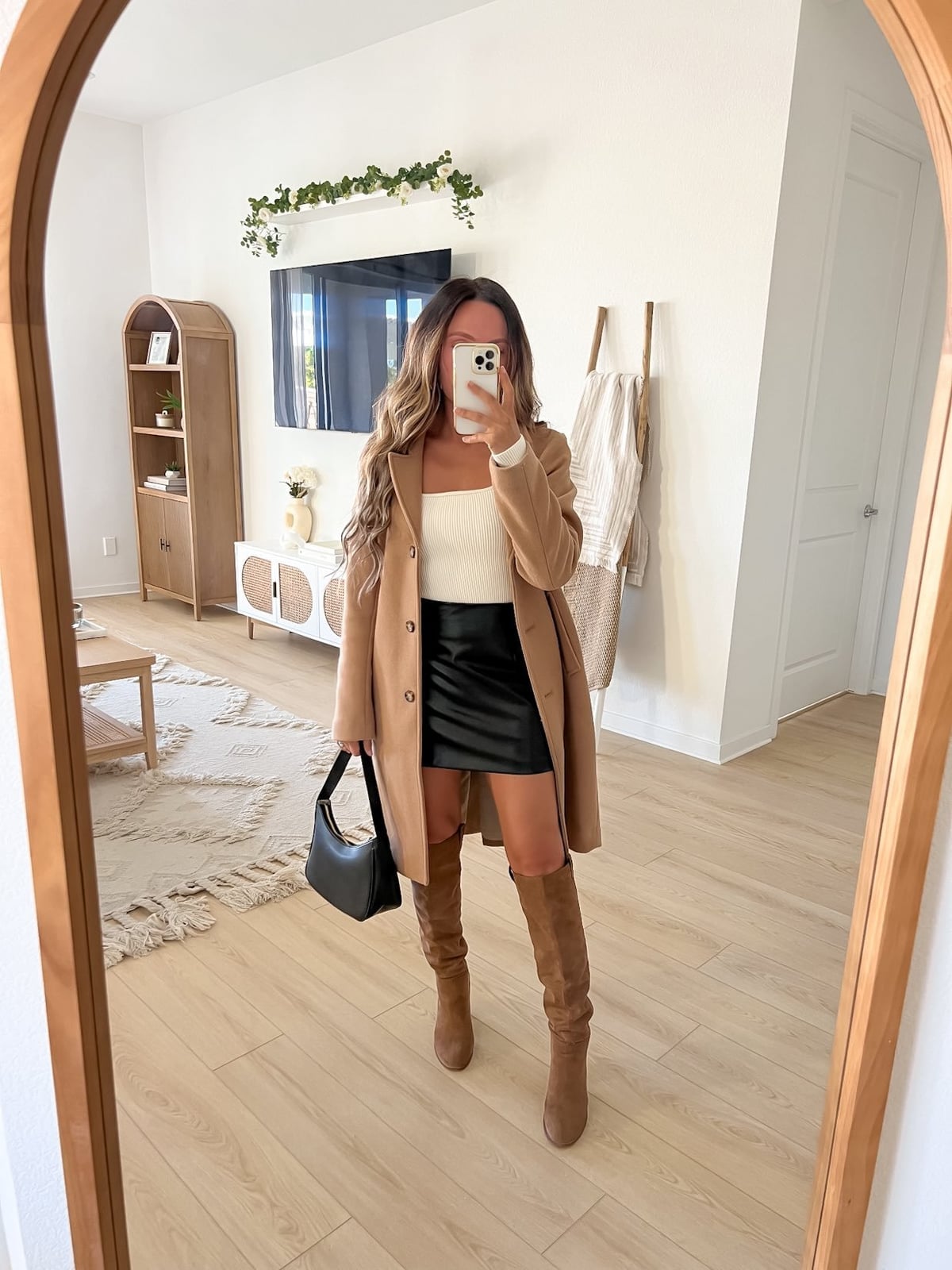White Ribbed Tank With Leather Mini Skirt White Ribbed Tank With Leather Mini Skirt — Cute Dinner Outfit