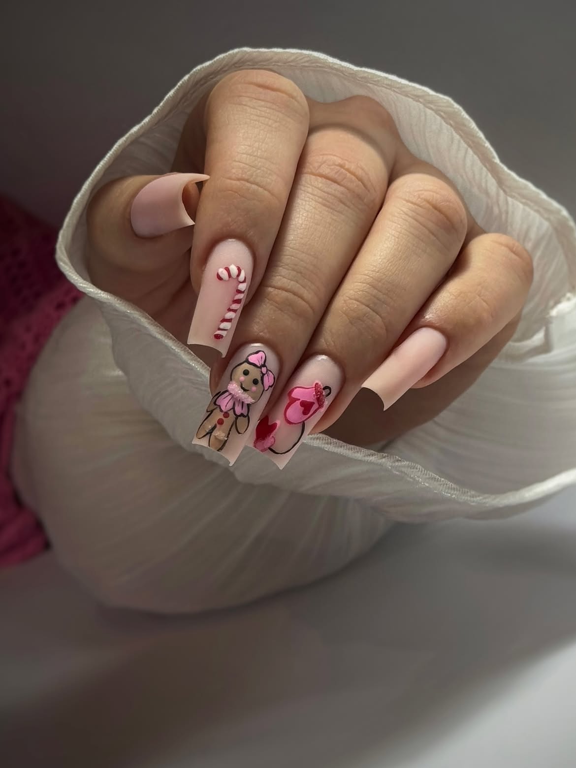 Cute Gingerbread Man Candy Cane Christmas Nails