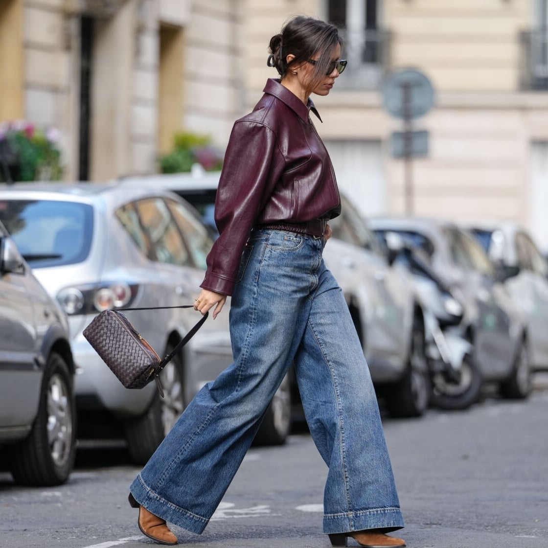 Wide Leg Jeans with a Burgundy Leather Bomber Wide Leg Jeans with a Burgundy Leather Bomber — Cute Jeans Outfit