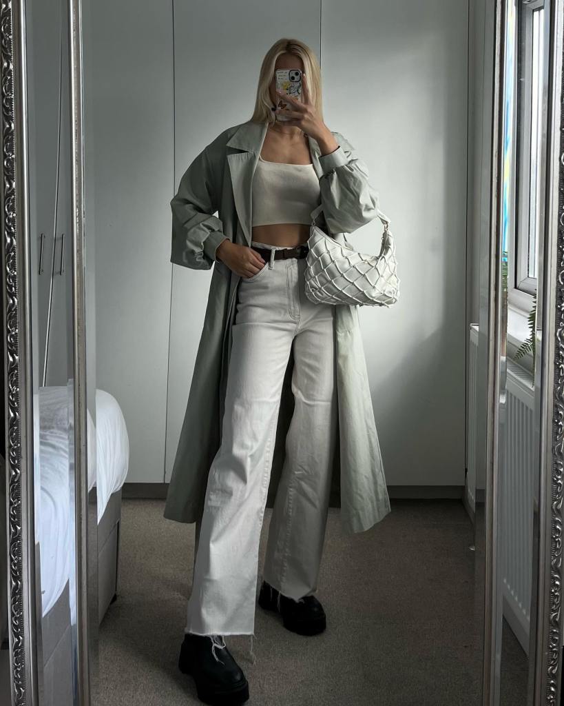 Ivory Wide Leg Jeans with Trench Coat Ivory Wide Leg Jeans with Trench Coat — Cute Jeans Outfit
