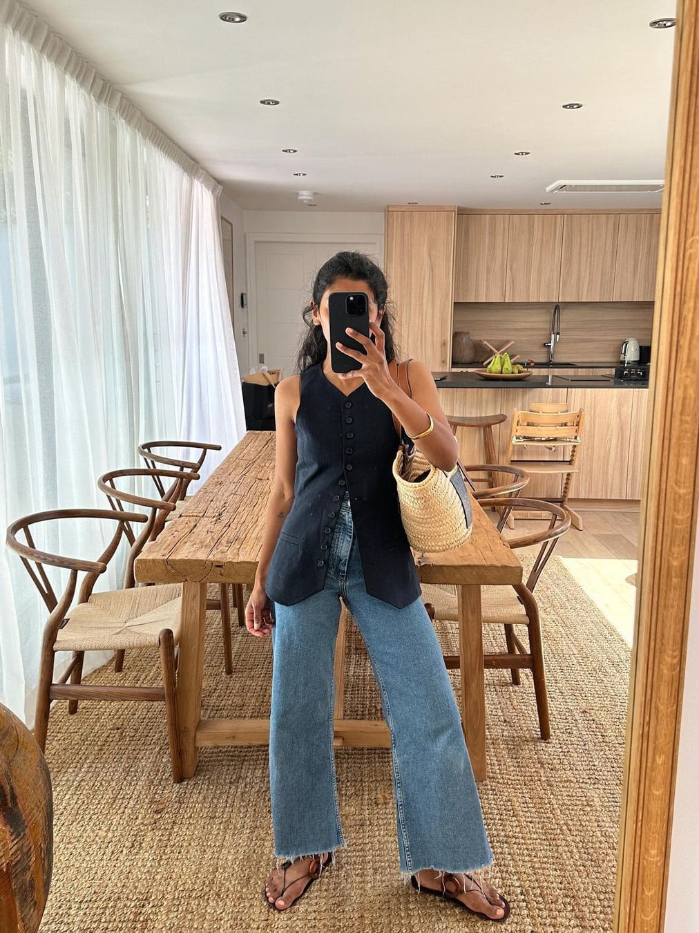 Light Blue Wide Leg Jeans with Sleeveless Vest Light Blue Wide Leg Jeans with Sleeveless Vest — Cute Jeans Outfit