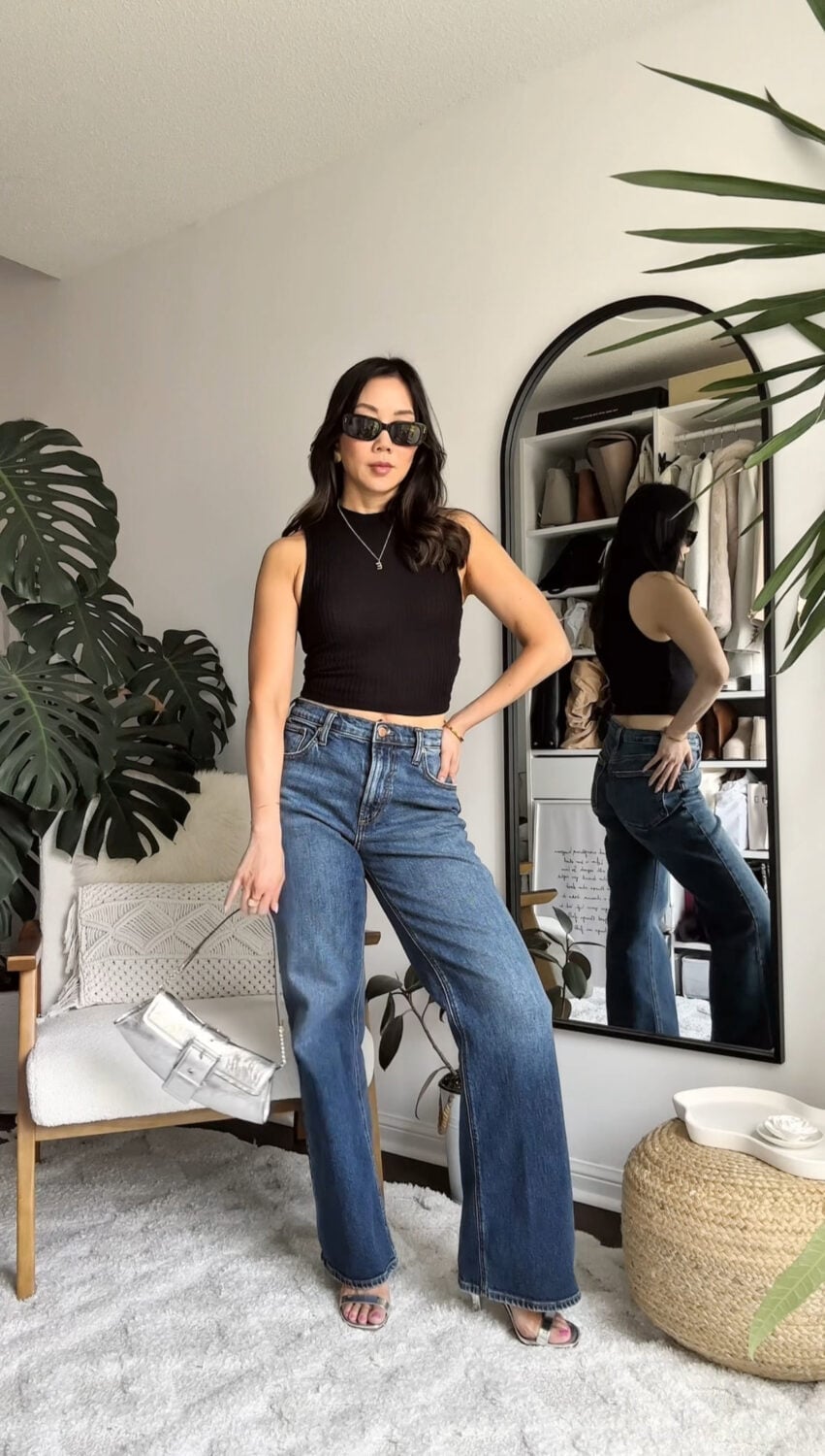 Dark Wash Wide Leg Jeans with Ribbed Knit Top Dark Wash Wide Leg Jeans with Ribbed Knit Top — Cute Jeans Outfit