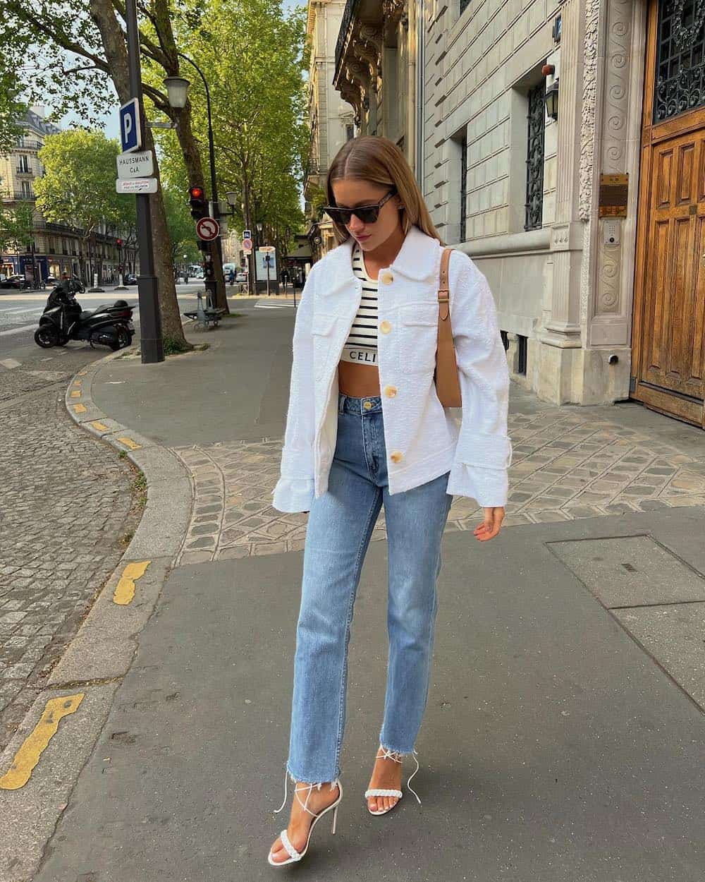 Light Wash Straight Leg Jeans with Textured Jacket Light Wash Straight Leg Jeans with Textured Jacket — Cute Jeans Outfit