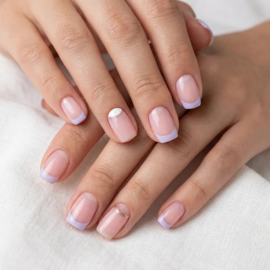 Short Squoval Lavender French Half Moon Short Squoval Lavender French Half Moon — Cute Nails