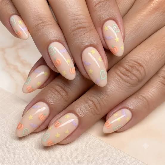 Almond Pastel Halloween Motif Nails Almond Pastel Halloween Motif Nails — Cute Nails
