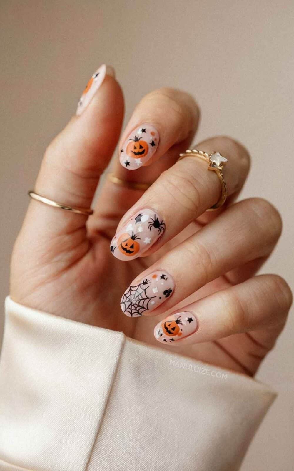 Short Oval Halloween Decal Nails Short Oval Halloween Decal Nails — Cute Nails