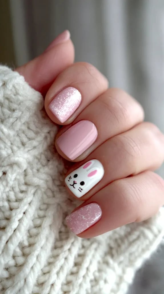 Short Square Bunny Face Glitter Nails Short Square Bunny Face Glitter Nails — Cute Nails