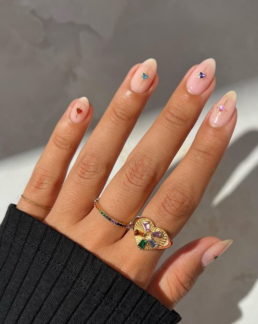 Medium Almond Star Gem Nails Medium Almond Star Gem Nails — Cute Nails