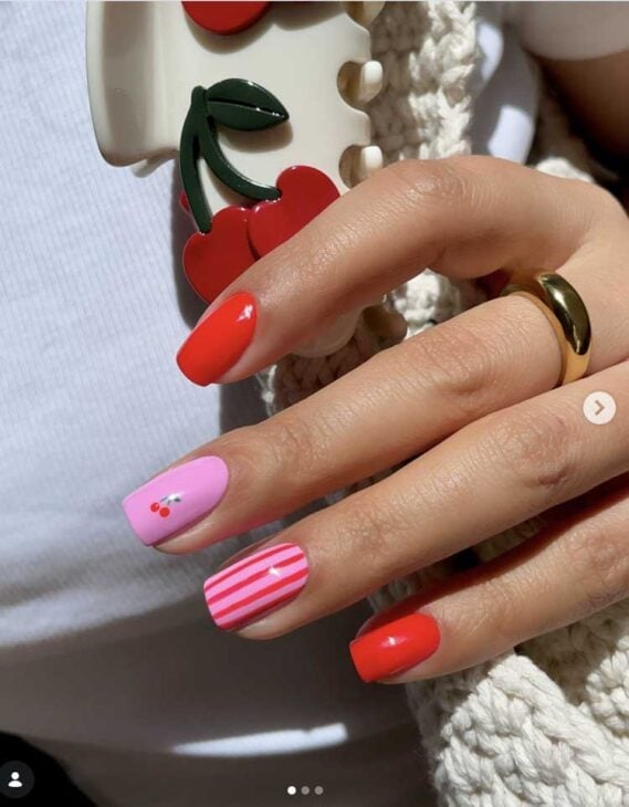 Short Square Cherry Motif Nails Short Square Cherry Motif Nails — Cute Nails