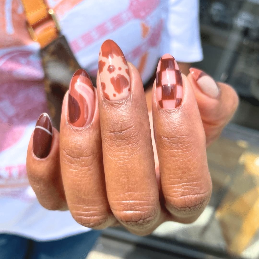 Medium Oval Earthy Pattern Nails Medium Oval Earthy Pattern Nails — Cute Nails