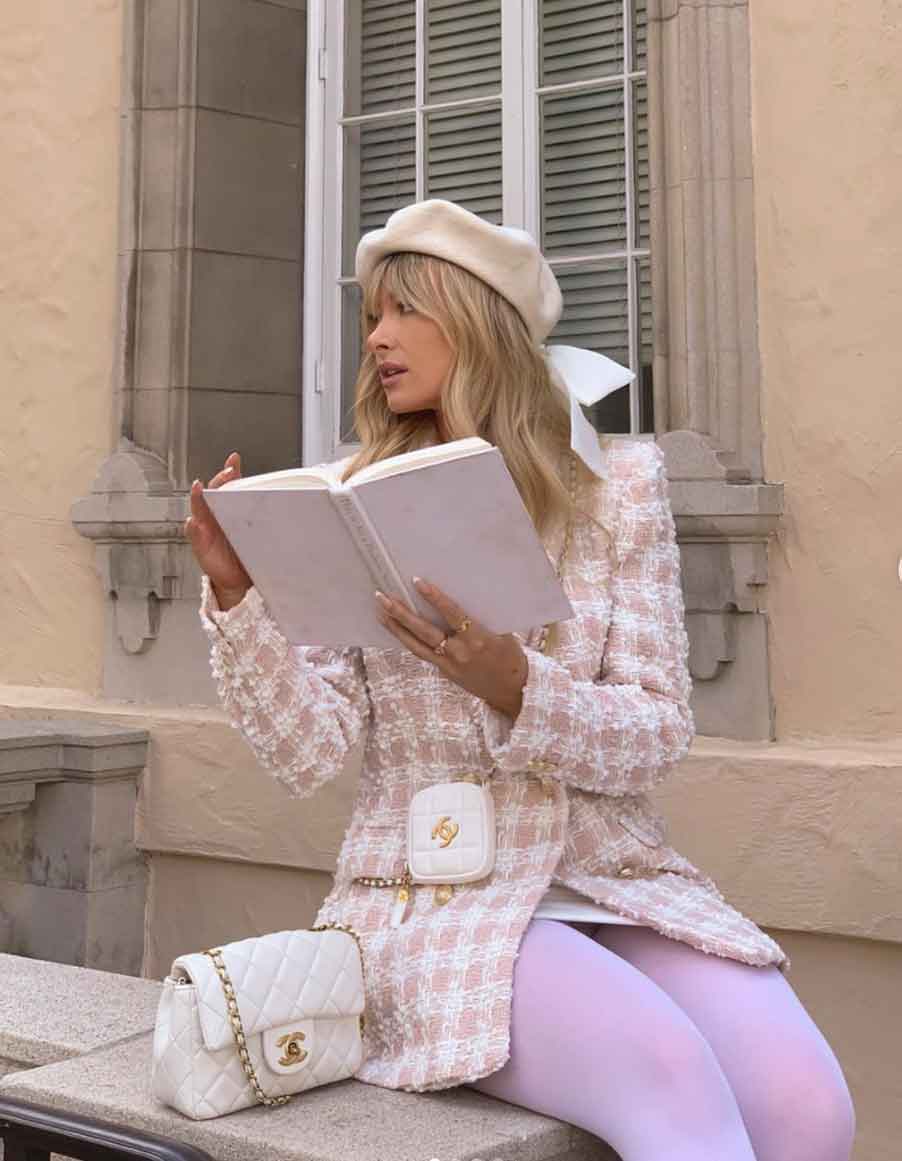 Pink Tweed Jacket with Cream Beret — Cute Outfits