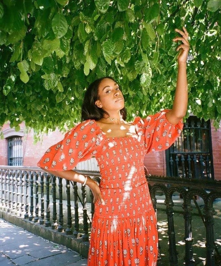 Orange Smocked Midi Dress with Puff Sleeves — Cute Outfits