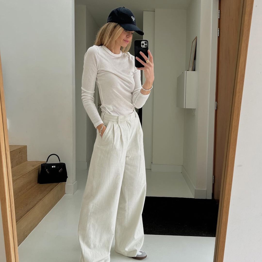 White Long-Sleeve Top and White Wide-Leg Linen Pants — Cute Outfits