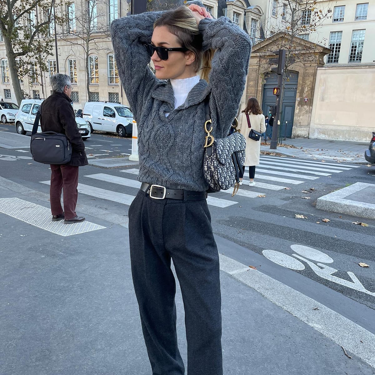 Charcoal Gray Trousers with White Turtleneck and Gray Sweater — Cute Outfits