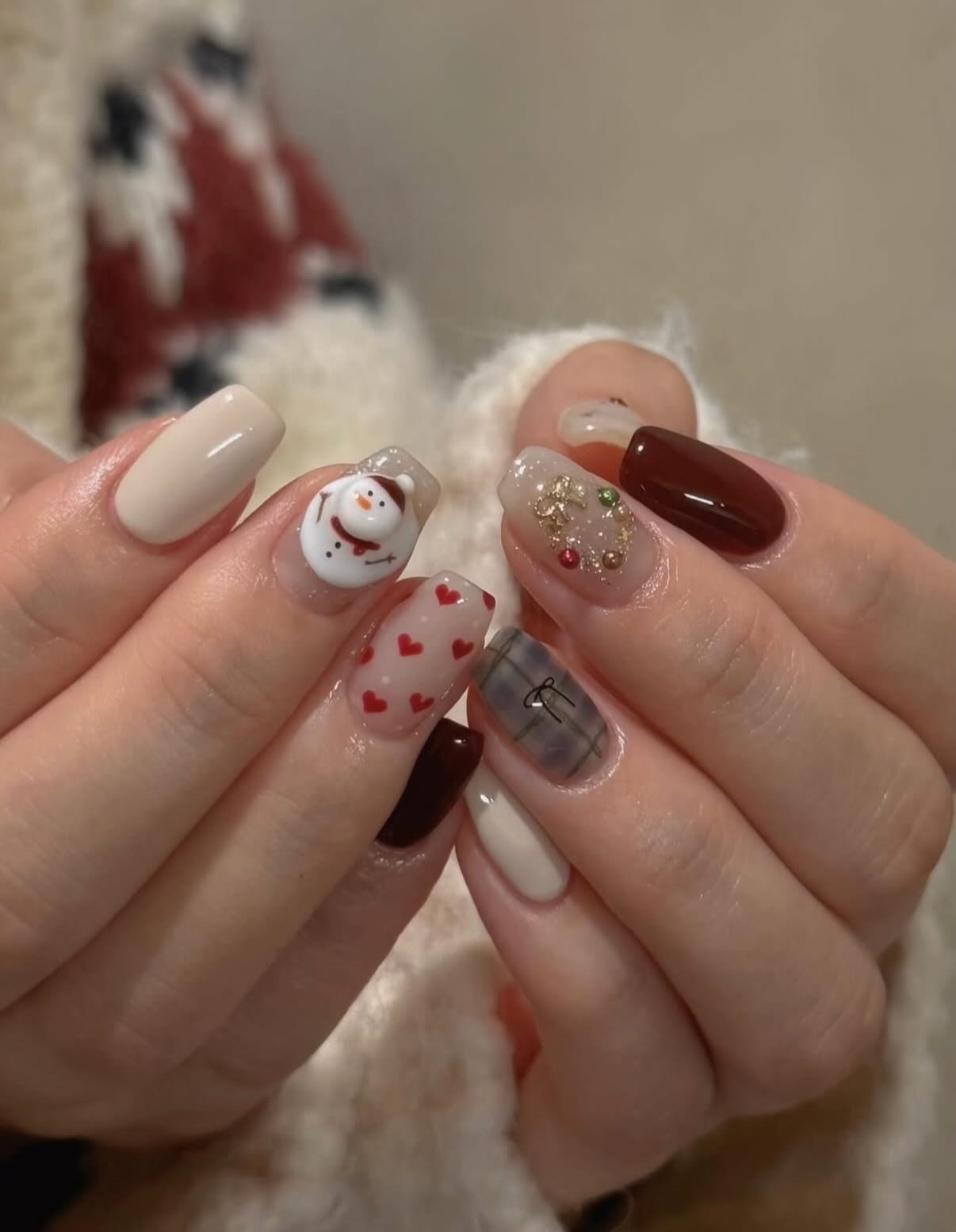 Cute Snowman Christmas Plaid Nail Art