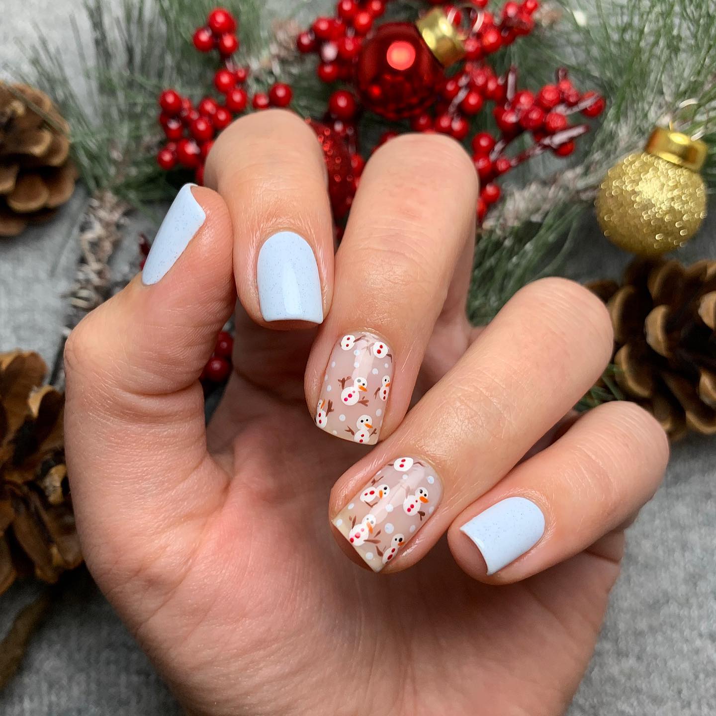 Cute Snowman French Tip Nail Art