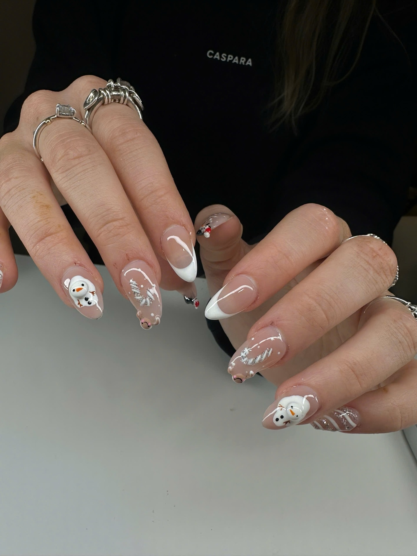Cute Snowman French Tip Winter Nails