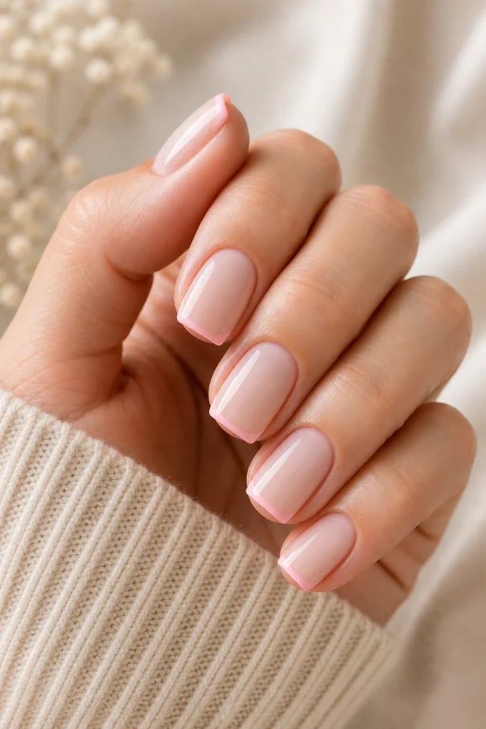 Sheer Pink Square Nails With Modern French Accents Sheer Pink Square Nails With Modern French Accents — Cute Square Nails