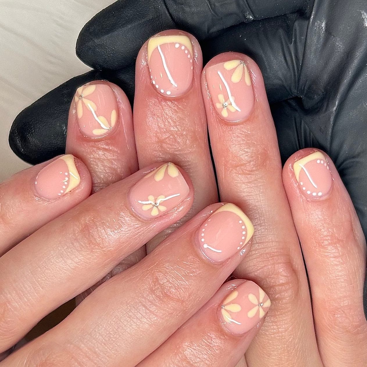 Pale Pink Square Nails With Yellow French Tips Pale Pink Square Nails With Yellow French Tips — Cute Square Nails