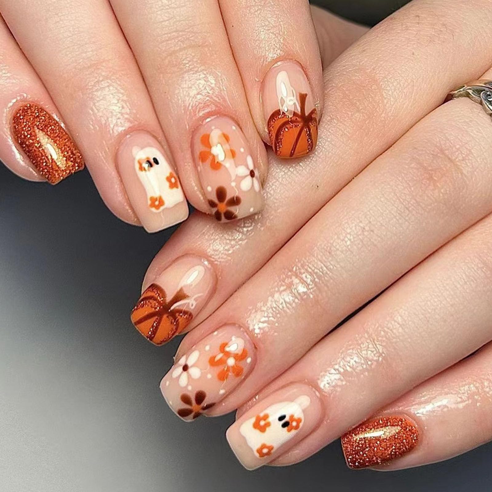 Halloween Square Nails With Ghosts and Pumpkins Halloween Square Nails With Ghosts and Pumpkins — Cute Square Nails