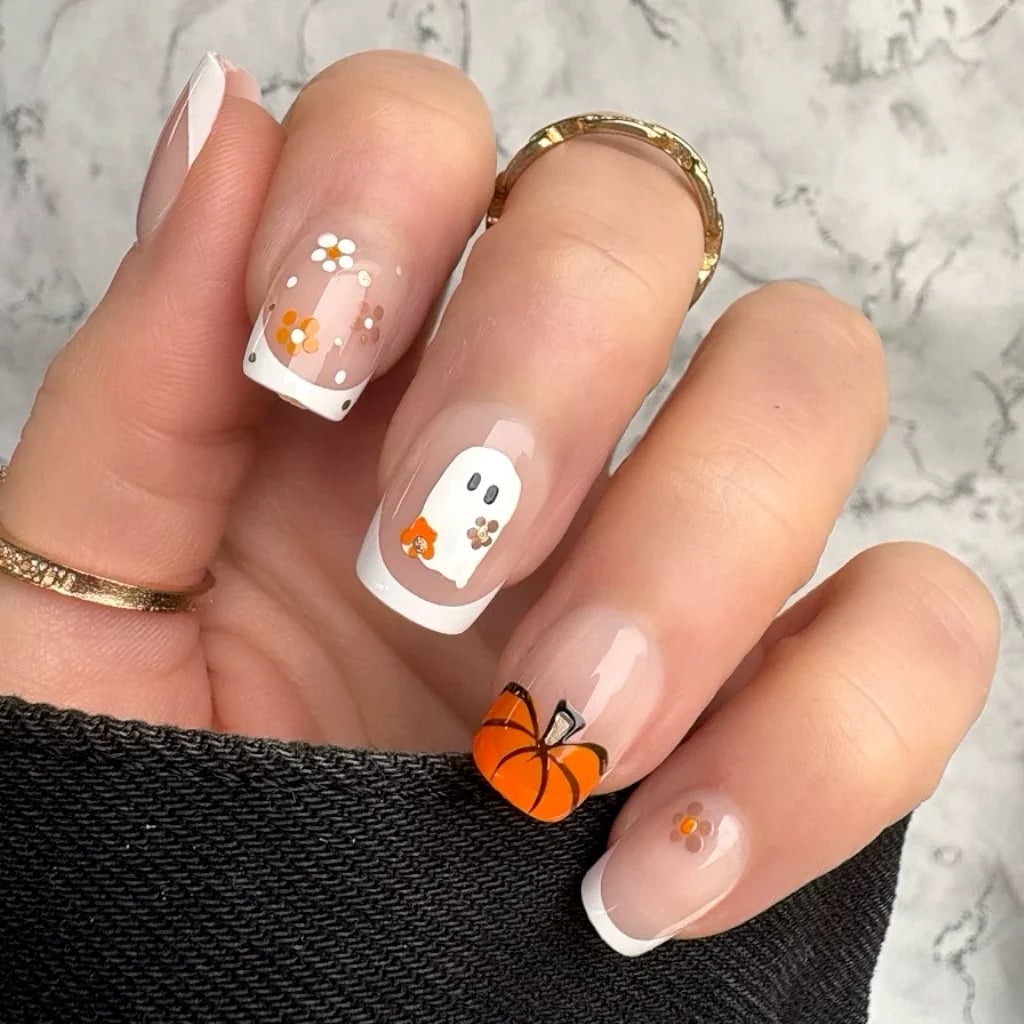Clear Base Square Nails With White French Art Clear Base Square Nails With White French Art — Cute Square Nails