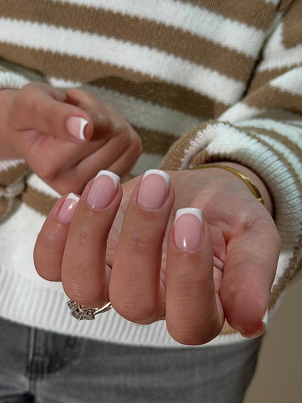 Sheer Pink Base With Thin White Smile Lines Sheer Pink Base With Thin White Smile Lines — Cute Square Nails