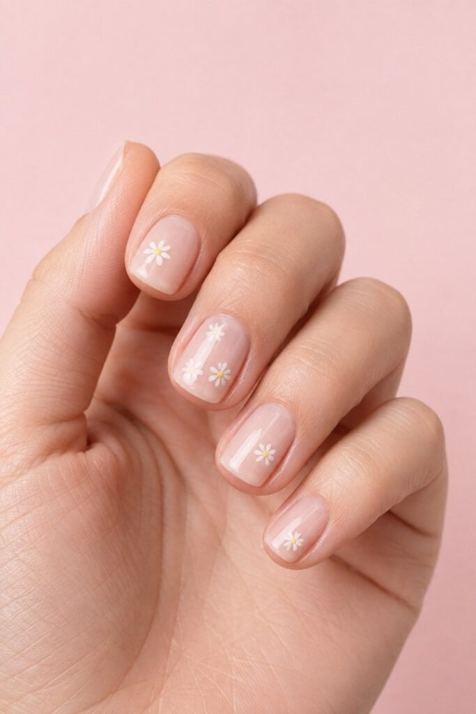 Sheer Nude Square Nails With White Flower Art Sheer Nude Square Nails With White Flower Art — Cute Square Nails