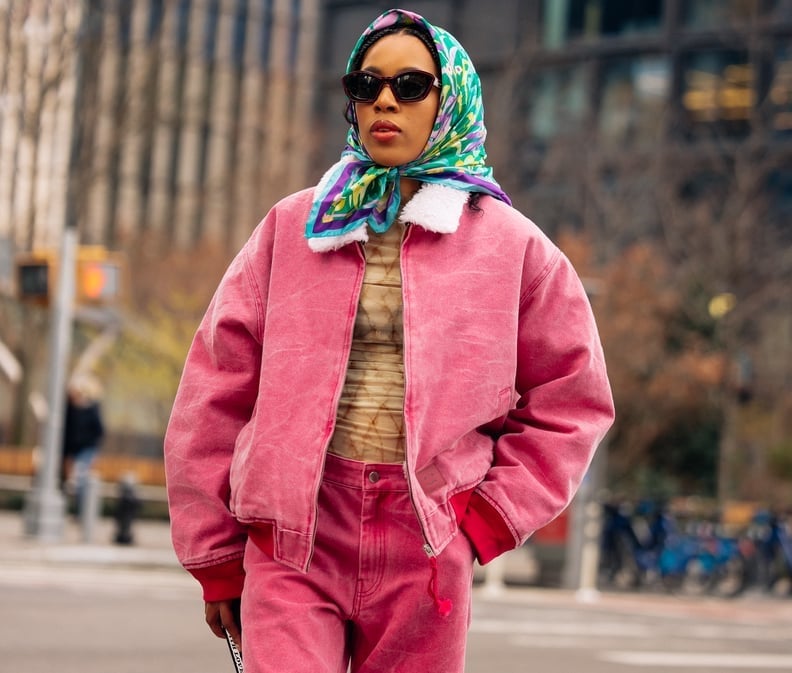 Pink Denim Bomber Jacket With Matching Trousers — Cute Winter Outfits for Women